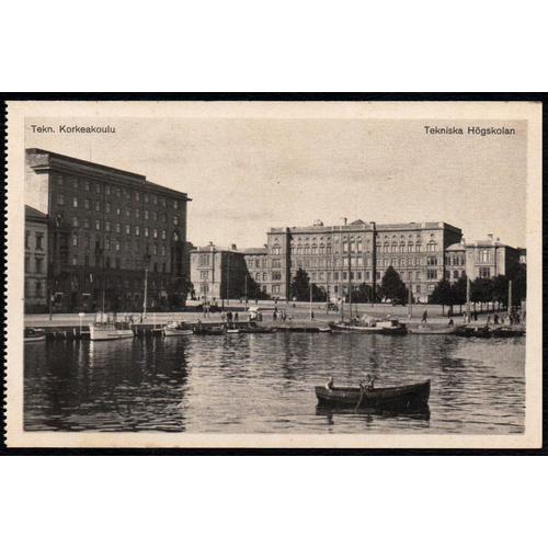 Carte Postale Ancienne, Finlande, Helsinki, Tekn. Korkeakoulou - Tekniska Högskolan ( Bateaux )