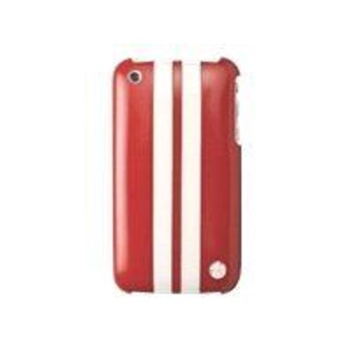 Trexta Racing - Étui Pour Téléphone Portable - Cuir Véritable - 2 Rayures Blanches Sur Rouge - Pour Apple Iphone 3g, 3gs