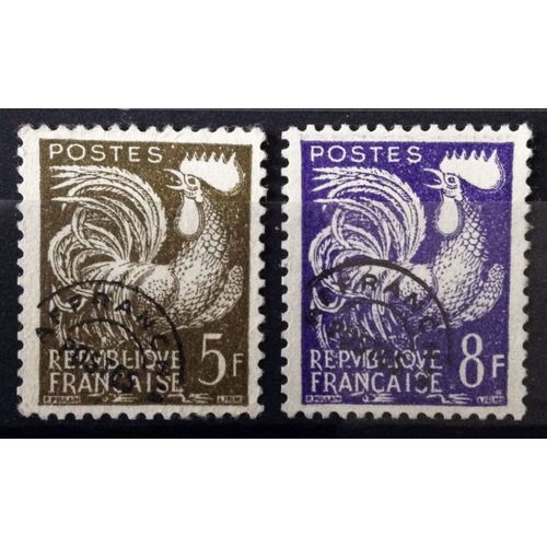 France - Préoblitéré Coq 5f Brun-Olive ( N° 107) + Préoblitéré Coq 8f Violet ( N° 109) Obl - Année 1953 - N11860
