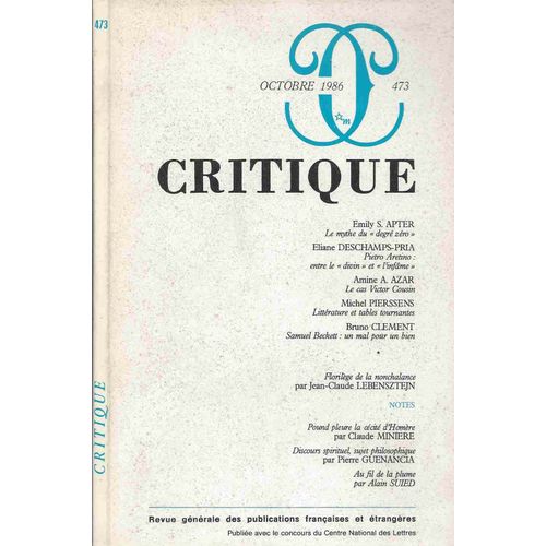 Critique - Numéro 473, Tome Xlii