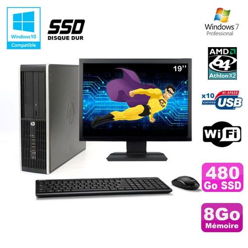 Lot PC HP Compaq 6005 Pro SFF AMD 3GHz 8Go 480Go SSD Graveur WIFI W7 Pro + 19