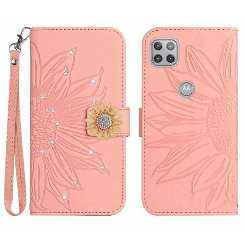 Étui Pour De Téléphone Électrique Motorola Moto G9 Titulaire De La Carte Coque En Tpu Antichoc Carte De Crédit Portefeuille Flip Couverture En Cuir Pu - Couleur Rose