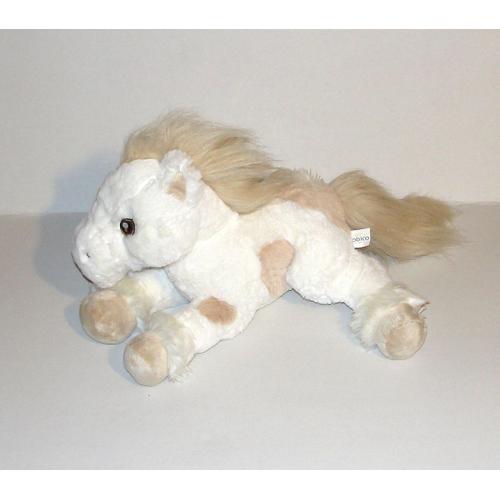 Cheval Poney Blans Et Beige Sonore  Peluche Toute Douce Cobico 35cm