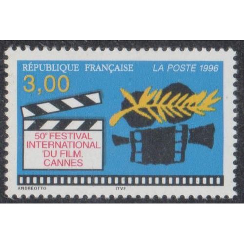 Timbre N°3040 Y&t 3,00 F Multicolore 50ème Festival International Du Film De Cannes Clap Caméra Et Tige De Laurier