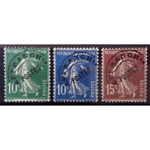 France - Préoblitéré Semeuse 10c Vert ( N° 51) + Préoblitéré Semeuse 10c Outremer ( N° 52) + Préoblitéré Semeuse 15c Lilas-Brun ( N° 53) Obl - Année 1922 - N14333