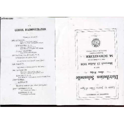 Distribution Solennelle Des Prix (Photocopie)  Faite Le Mercredi 13 Juillet 1938, Sous La Présidence De M. Schveitzer, Chevalier De La Legion D'honneur, Inspecteur D'academie.
