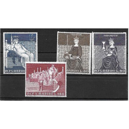 Saint-Marin 1969 : Fresque D'ambrogio Lorenzetti (1290-1348) : Paix / Justice / Tempérance / "La Cité" (Seinne) - Série Entière De 4 Timbres Neufs **