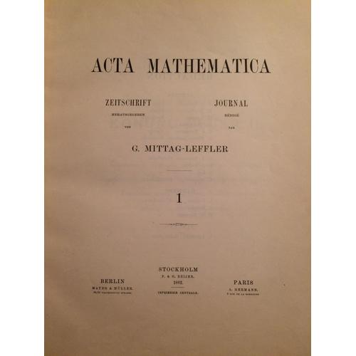Acta Mathematica N°1 (1882°