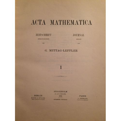 Acta Mathematica N°1 (1882°