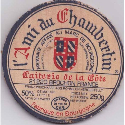 Couvercle Étiquette De Fromage : L'ami Du Chambertin, Laiterie De La Côte, Brochon