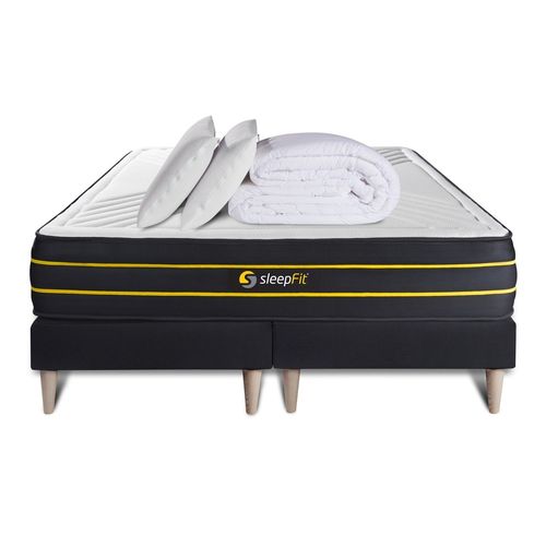 Pack matelas ULTRA 180x200 + double sommiers noir 90x200 + Couette + 2 oreillers
