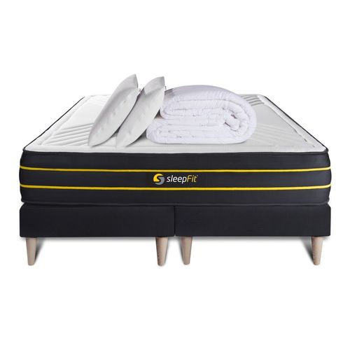 Pack matelas ULTRA 160x200 + double sommiers noir 80x200 + Couette + 2 oreillers