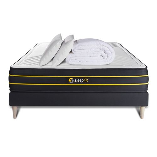 Pack Matelas Ultra 140x200 + Sommier Noir + Couette + 2 Oreillers