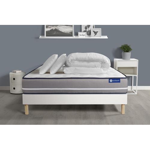 Pack Prêt A Dormir Matelas Ressorts Ensaches Actiflex Pur 160x200 3zones De Confort + Sommier Kit Blanc + 2 Oreillers+Couette