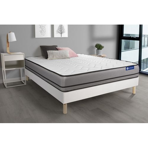 Ensemble Matelas Actimemo 200x200cm 2 Faces A Mémoire De Forme 3zones De Confort + Sommier Kit Blanc
