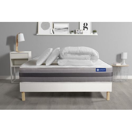 Pack Prêt A Dormir Matelas Actimemo Relax Memoire De Forme 140x190 Cm Maxi Epaisseur + Sommier Kit Blanc + 2oreillers+Couette
