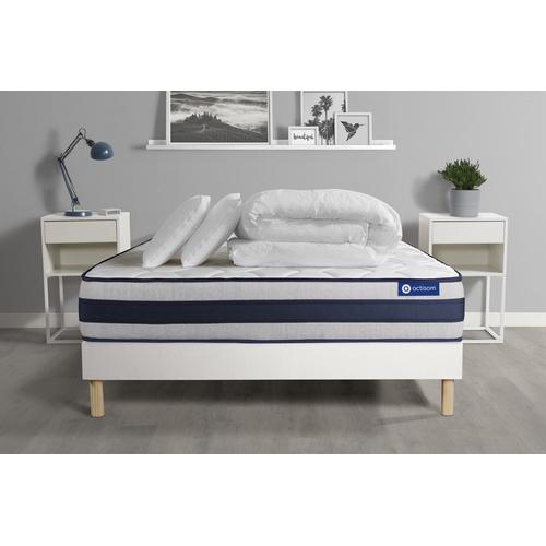 Pack Prêt A Dormir Matelas Memoire De Forme Actimemo Ergo 140x200 Cm Maxi Epaisseur + Sommier Kit Blanc + 2oreillers +Couette