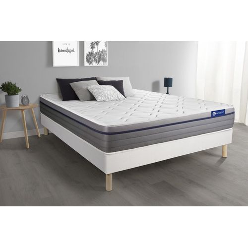 Ensemble Matelas Memoire De Forme Actimemo Zen 140x200 Maxi Epaisseur 7zones De Confort + Sommier Kit Blanc