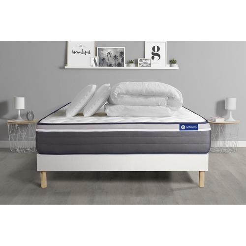 Pack Prêt A Dormir Matelas Actimemo Plus 180x200 Memoire De Forme 7zones Confort + Sommier Kit Blanc + 2 Oreillers + Couette