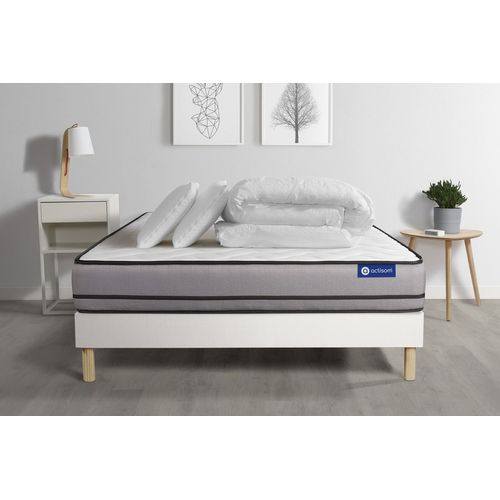 Pack Prêt A Dormir Matelas Actilatex 180x200cm A Mémoire De Forme + Latex + Sommier Kit Blanc + 2 Oreillers + Couette