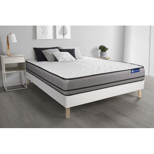 Ensemble Matelas Actilatex 180x200cm 2 Faces A Mémoire De Forme+Latex 3zones De Confort + Sommier Kit Blanc