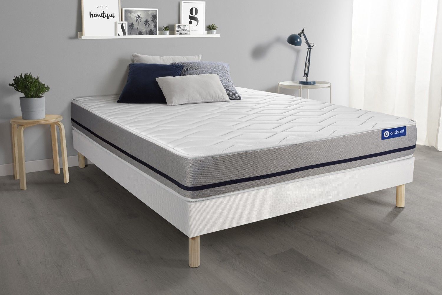 Ensemble Matelas 140x200 Actimemo Soft 3zones De Confort + Sommier Kit Blanc