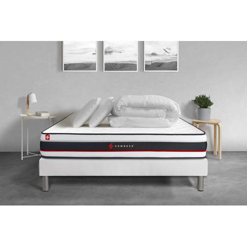 Pack Sommier + Matelas Form 140x200 + 2 Oreillers Memoire De Forme + Couette Percale