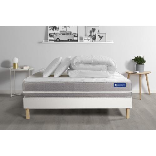 Pack Prêt A Dormir Matelas Latex + Memoire De Forme Actilatex Touch 140x190 Cm + Sommier Kit Blanc + 2 Oreillers + Couette