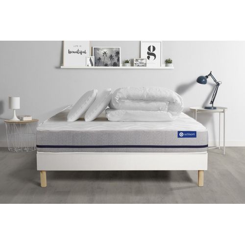 Pack Prêt A Dormir Matelas 180x200 Actilatex Soft 3zones De Confort + Sommier Kit Blanc + 2 Oreillers + Couette