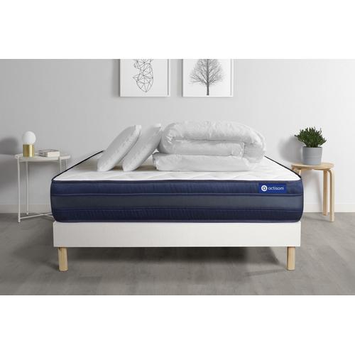 Pack Prêt A Dormir Matelas Actilatex Tech 180x200 Memoire De Forme Maxi Epaisseur + Sommier Kit Blanc + 2 Oreillers +Couette