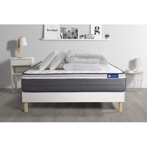 Pack Prêt A Dormir Matelas Actilatex Plus 140x200 Cm Latex + Memoire De Forme + Sommier Kit Blanc + 2 Oreillers + Couette