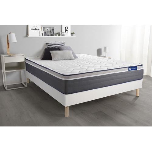 Ensemble Matelas Actilatex Plus 160x200 Latex+Memoire De Forme Maxi Epaisseur 7zones De Confort + Sommier Kit Blanc