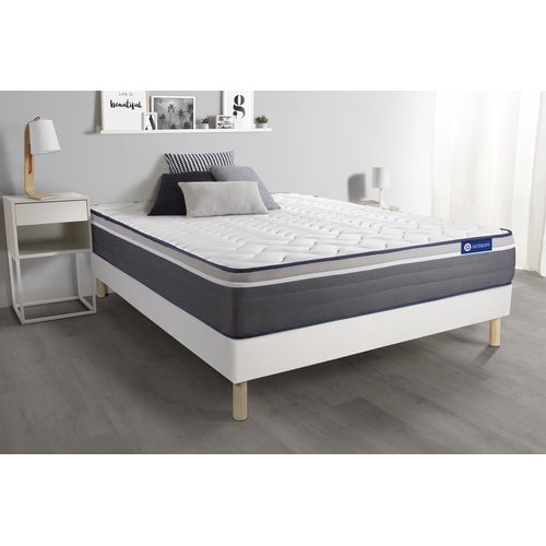 Ensemble Matelas Actilatex Plus 140x200 Latex+Memoire De Forme Maxi Epaisseur 7zones De Confort + Sommier Kit Blanc