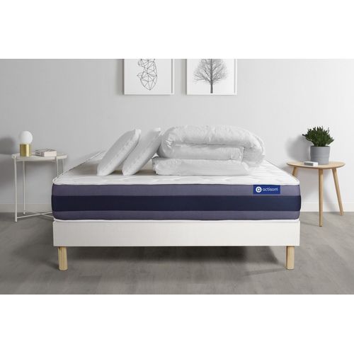 Pack Prêt A Dormir Matelas Latex + Memoire De Forme Actilatex Morpho 160x200 Cm + Sommier Kit Blanc + 2 Oreillers + Couette