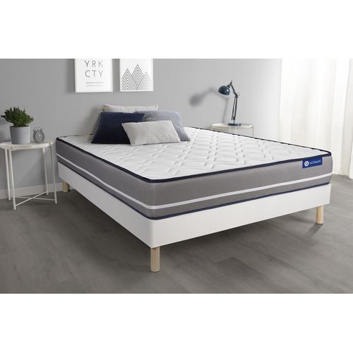 Ensemble Matelas A Memoire Actimemo Pur 140x190cm 3zones De Confort + Sommier Kit Blanc