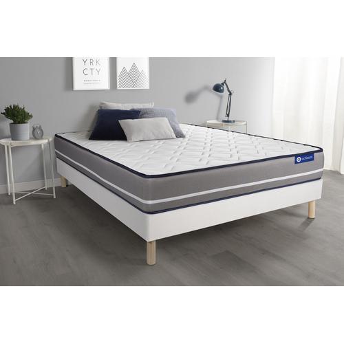 Ensemble Matelas A Memoire Actimemo Pur 200x200cm 3zones De Confort + Sommier Kit Blanc