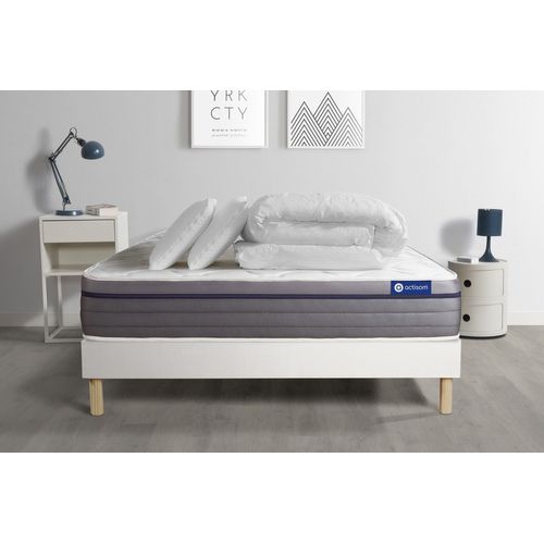 Pack Prêt A Dormir Matelas Latex + Memoire De Forme Actilatex Zen 140x190 Cm + Sommier Kit Blanc + 2 Oreillers + Couette