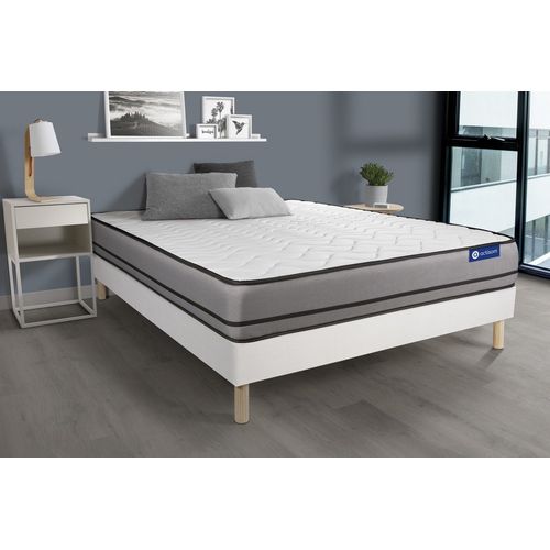 Ensemble Matelas Actiflex Night 200x200cm Ressorts Ensaches 3zones De Confort + Sommier Kit Blanc