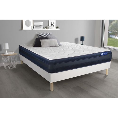 Ensemble Matelas Actimemo Tech 160x200 Memoire De Forme Maxi Epaisseur 5zones De Confort + Sommier Kit Blanc