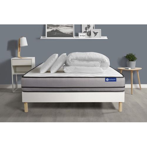 Pack Prêt A Dormir Matelas Actiflex Night 200x200 Ressorts Ensaches 3zones Confort + Sommier Kit Blanc + 2 Oreillers +Couette