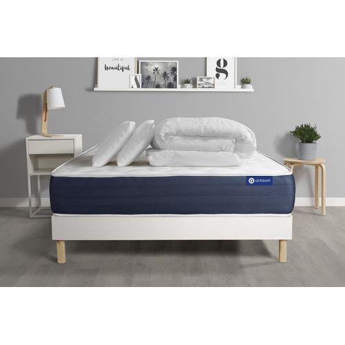Pack Prêt A Dormir Matelas Memoire De Forme Actimemo Sleep 180x200 5zones Confort + Sommier Kit Blanc + 2 Oreillers + Couette