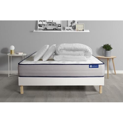 Pack Prêt A Dormir Matelas Memoire De Forme Actimemo Form 140x200 Cm 5zones Confort + Sommier Kit Blanc + 2 Oreillers+Couette