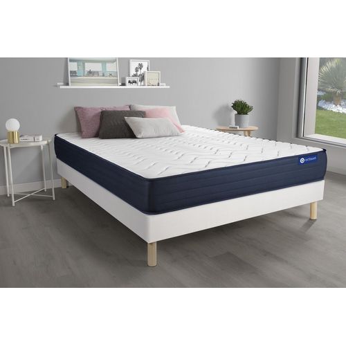 Ensemble Matelas Actimemo Life 140x200 Memoire De Forme 5zones De Confort + Sommier Kit Blanc