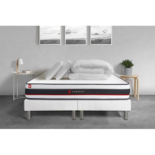 Pack Double Sommier 100x200 + Matelas Form 200x200 + 2 Oreillers Memoire De Forme + Couette Percale