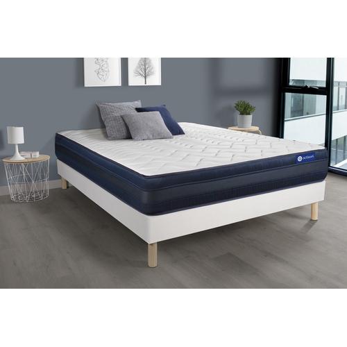 Ensemble Matelas Actiflex Tech 200x200 Memoire De Forme Maxi Epaisseur 5zones De Confort + Sommier Kit Blanc