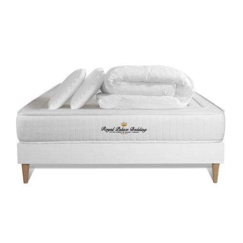 Pack Prêt A Dormir 200x200 Matelas Lancaster Ressorts Ensaches Et Memoire De Forme + Sommier Kit Blanc + Couette + 2 Oreillers