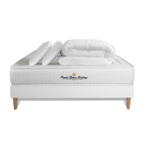 Pack Matelas A Memoire De Forme Nottingham 140x190cm Sommier Kit Blanc + 2 Oreillers + 1 Couette 240x220cm