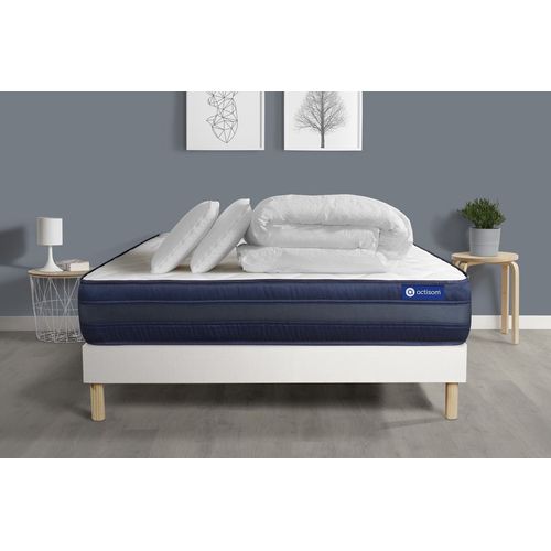 Pack Prêt A Dormir Matelas Actiflex Tech 180x200 Memoire De Forme Maxi Epaisseur + Sommier Kit Blanc + 2 Oreillers + Couette
