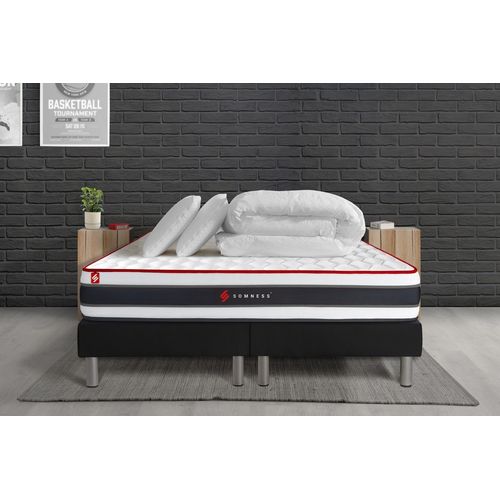 Pack matelas ENERGY 160x200 + double sommiers noir 80x200 + Couette + 2 oreillers