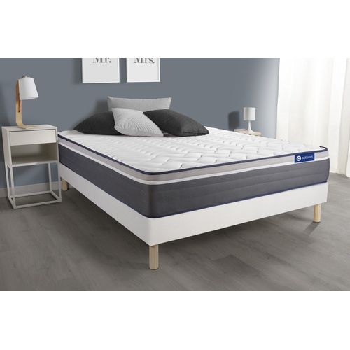 Ensemble Matelas Actiflex Plus 180x200 Ressorts Ensaches+Memoire De Forme Maxi Epaisseur 7zones Confort + Sommier Kit Blanc